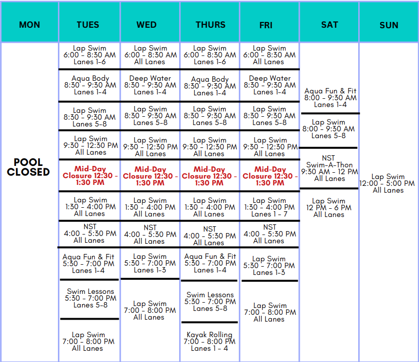 lap pool schedule