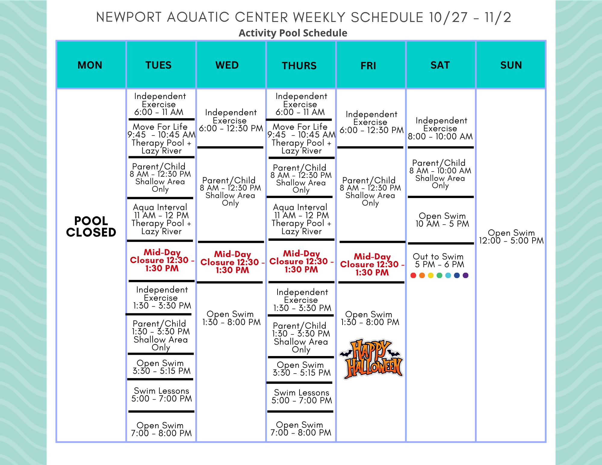 activity pool schedule