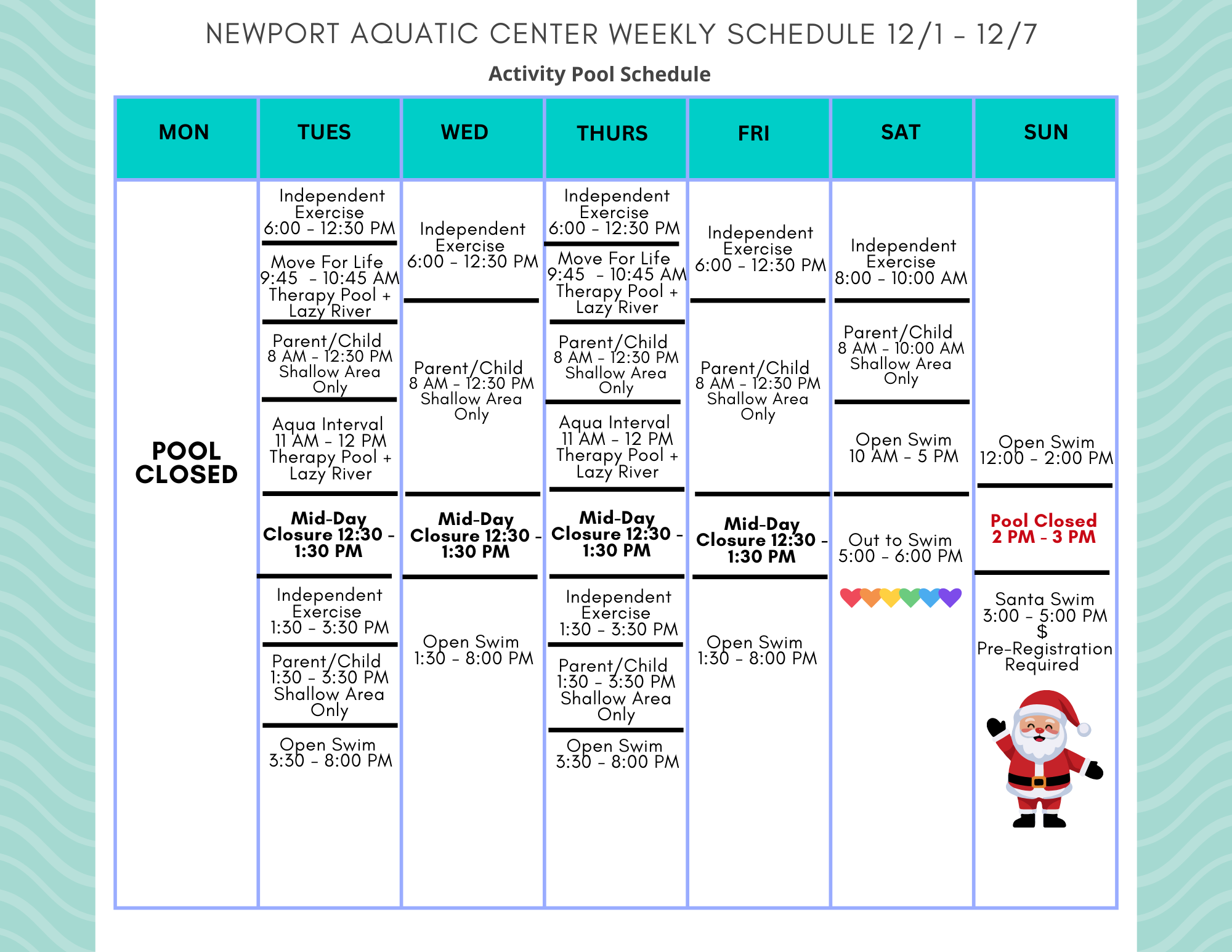 activity pool schedule