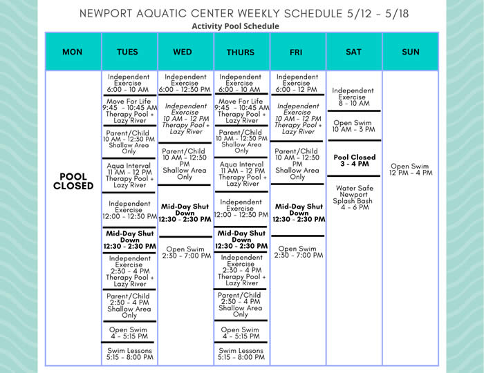 Activity Pool Weekly Schedule 5.12 - 518