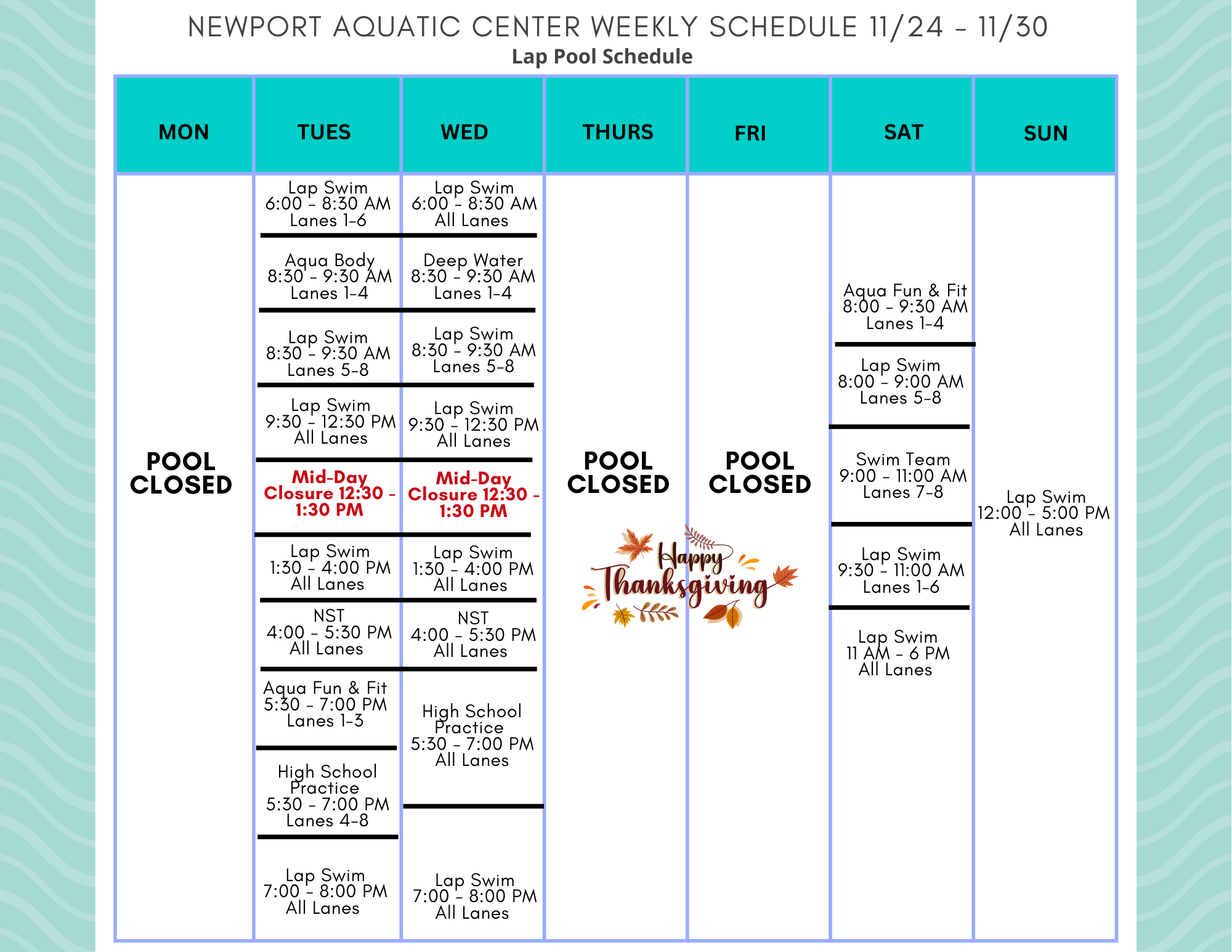 lap pool schedule