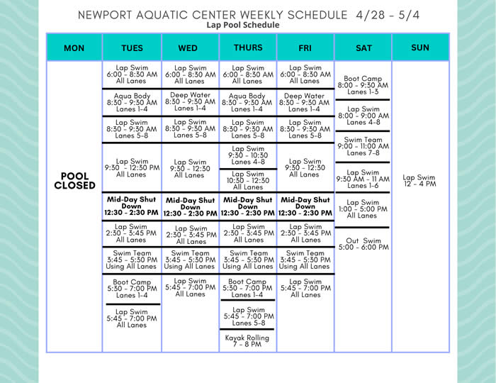 Lap Pool Schedule 4.28 - 5.4