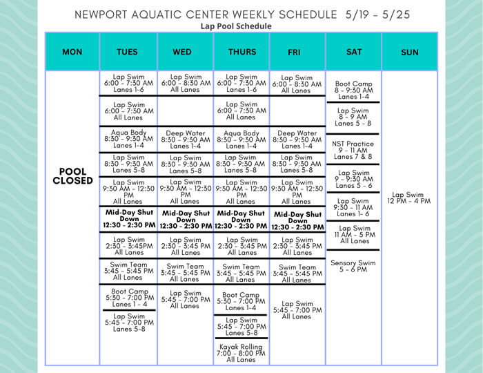 Lap Pool Schedule 5.19 - 5.25