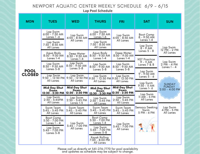 Lap Pool Schedule 6.9 - 6.15